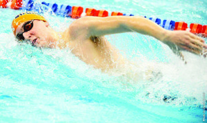 First-year Ian Scullion, one of the Bullets rising stars, had a career performance against Swarthmore College, winning the 500- and 1,000-meter freestyles.