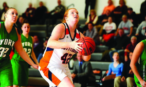 Junior Caroline Murphy scored eight points in the Lady Bullets’ game against the Washington College Shorewomen on Feb. 9.