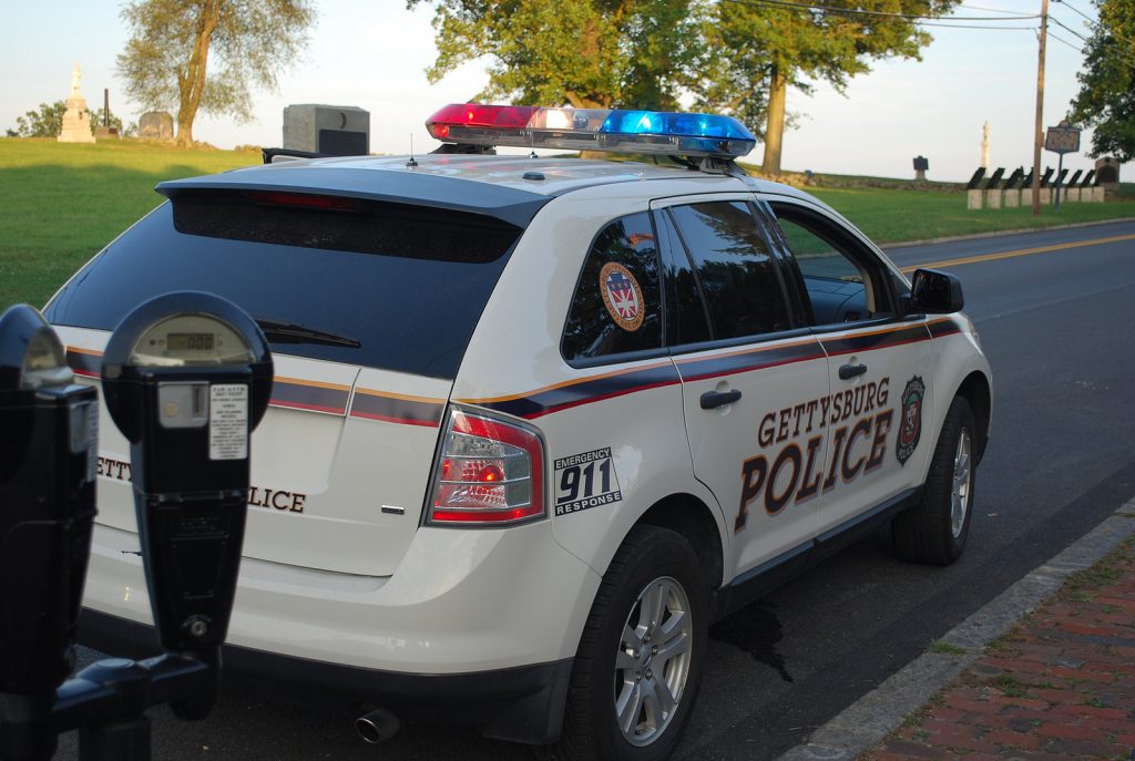 Borough Police Car at the Soldiers' National Cemetery during the August 2016 Firat-Year Walk. (Photo Jamie Welch/The Gettysburgian)