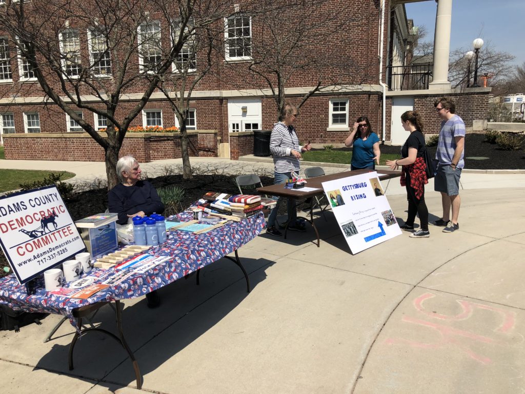 The Adams County Democratic Committee and other local and campus organizations were tabling outside prior to and during the event (Photo Jamie Welch/The Gettysburgian)