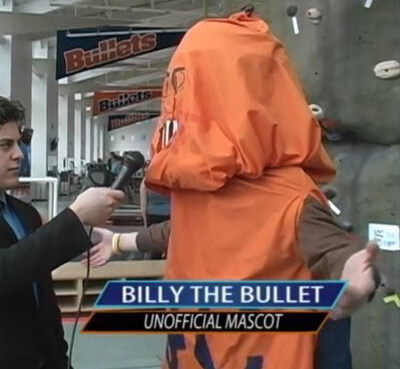 2010 unofficial Billy the Bullet mascot featured in a satirical video by Sebastian Dinatale '10 (Photo courtesy of YouTube)