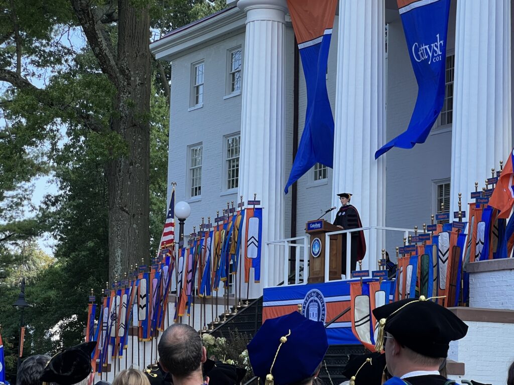 Environmental Studies Professor Tasha Gownaris speaks at the 191st Opening Convocation on Aug. 24, 2022. (Photo Lauren Chu/The Gettysburgian)