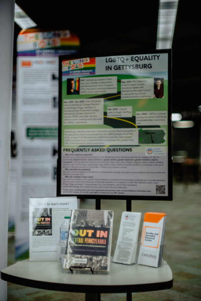 "The Long Road to LGBTQ+ Equality in Pennsylvania" Exhibit displayed Gettysburg-specific information about LGBTQ+ equality (Photo Borna Ganji/The Gettysburgian). 