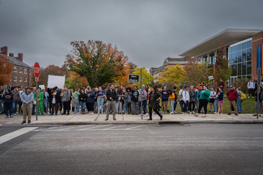 Students counter-protest against The American Society for the Defense of Tradition, Family, and Property (TFP) across the street from Servo on Tuesday, Oct. 25, 2022 (Photo Will Oehler/The Gettysburgian).