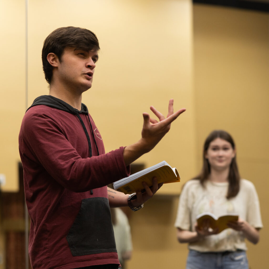 Blake Dudley '23 rehearses for "Shakespeare in Love" (Photo Eric Lippe/The Gettysburgian).