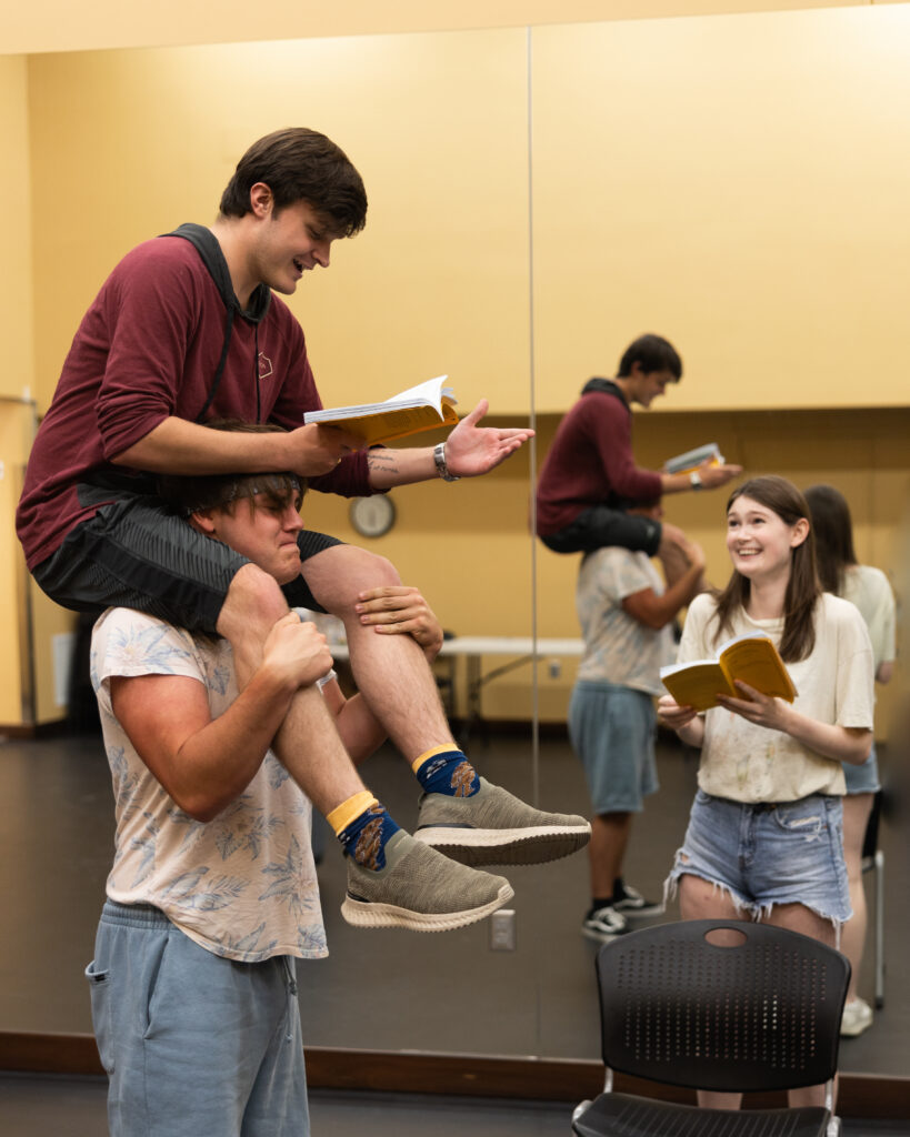 Blake Dudley '23 (left) and Laura Duffy '23 (right) rehearse for "Shakespeare in Love" which will debut at the Majestic in early November 2022. (Photo Eric Lippe/The Gettysburgian)