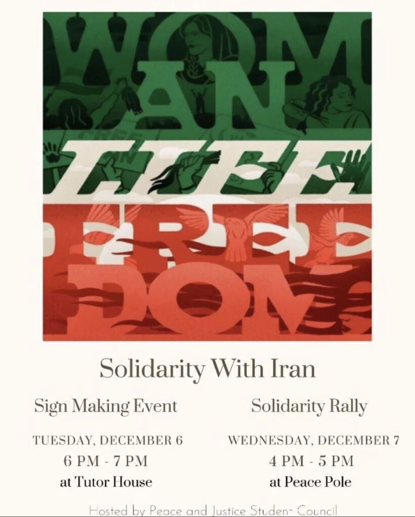 Solidarity with Iran Poster (Photo courtesy of Peace and Justice Studies)