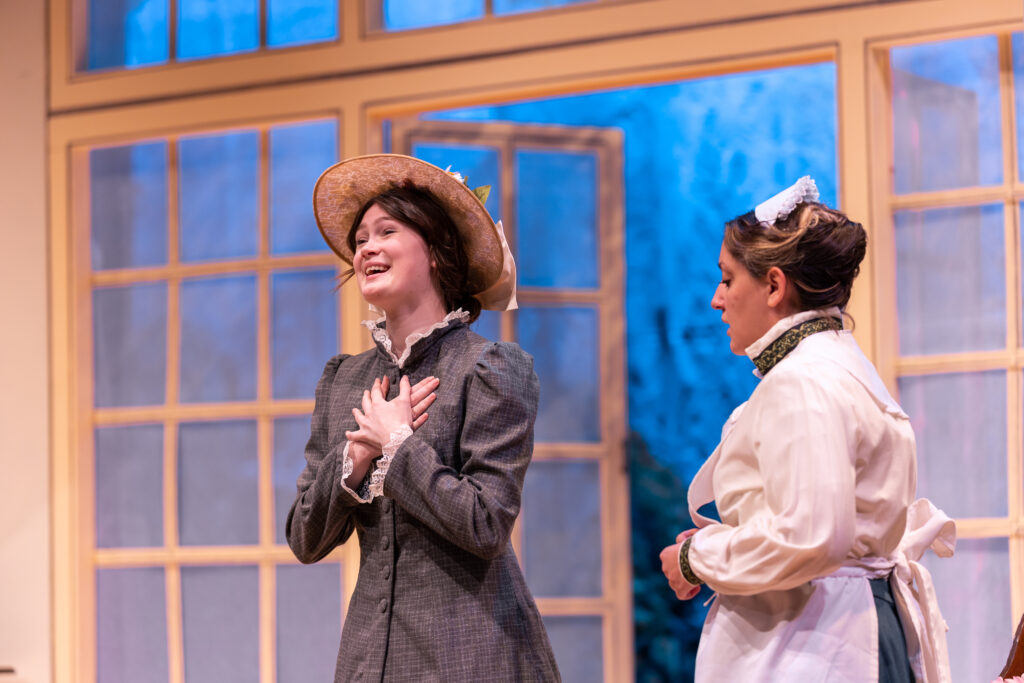 Laura Duffy '23 plays Aunt Julie and Antoinette Chango '24 plays the maid Berthe in "Hedda Gabler" (Photo Eric Lippe/The Gettysburgian)