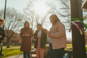 Monica Solis ’25 shares a poem at the vigil for Earthquake victims in Syria and Turkey on Thursday, March 30, 2023 (Photo Borna Ganji/The Gettysburgian)
