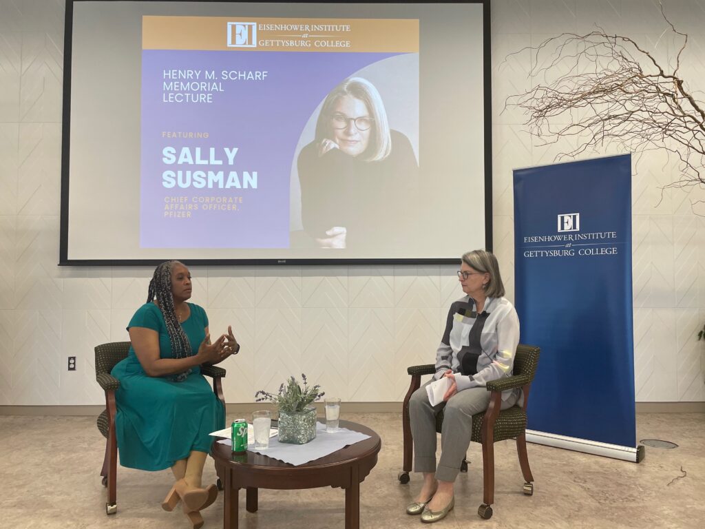 Tracie Potts and Sally Susman at the lecture (Photo Ella Prieto/The Gettysburgian)