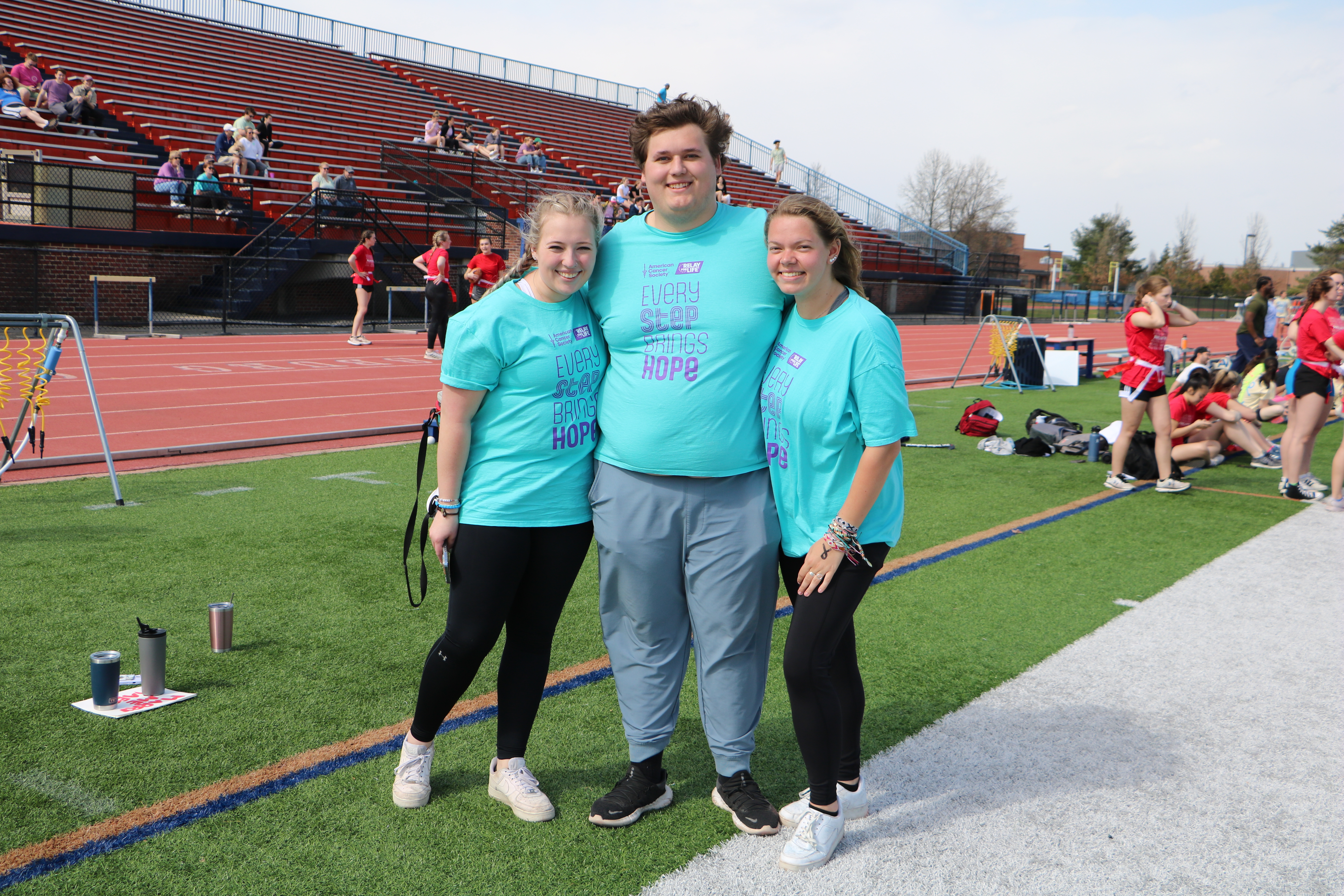 From left to right, Relay for Life Vice President Hanna Schwarzer '24 and Co-Presidents Caden Simons '23 and Nicole Cesanek '23 (Photo courtesy of Ellabelle Pedersen)