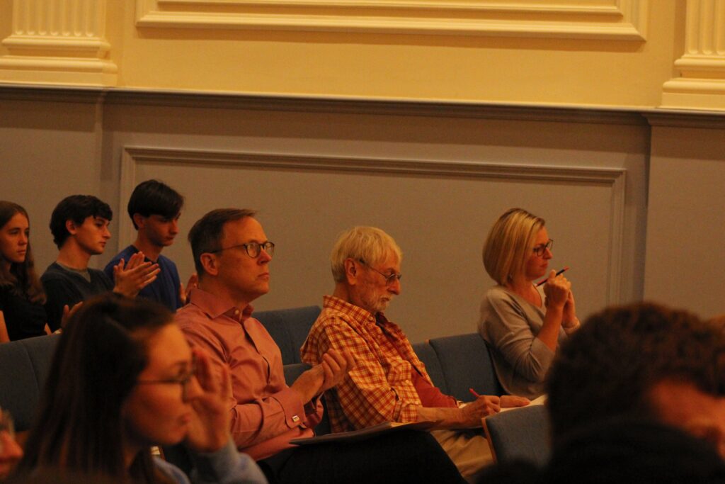 Judges watching the performances. (Photo Grace Jurchak/The Gettysburgian)