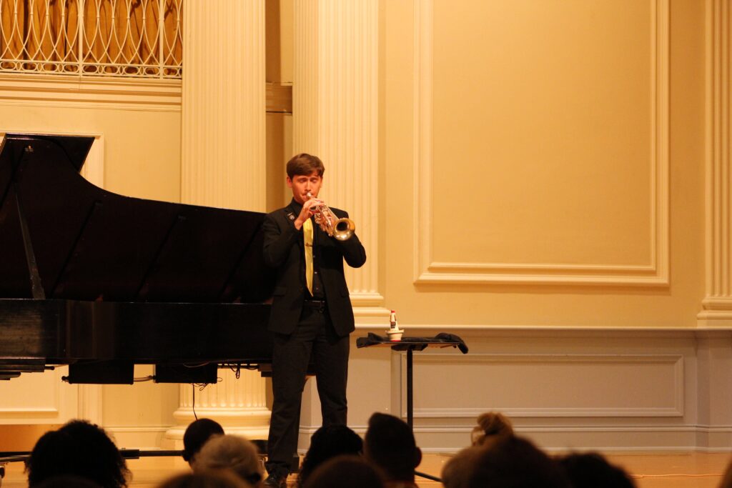 Jacob Hunkins ’24 performing “Concerto for Trumpet." (Photo Grace Jurchak/The Gettysburgian)