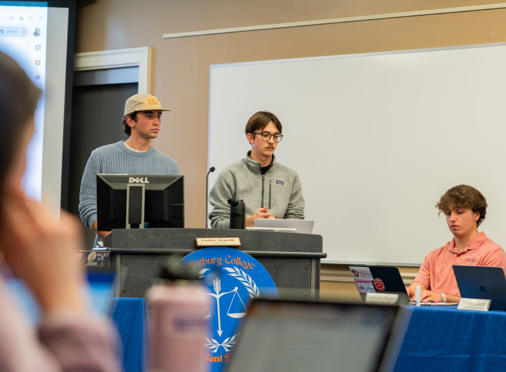 Senator and Opinions Committee Chair Dominic DiLuzio '26 presenting an Opinion to the Student Senate. (Photo William Oehler/The Gettysburgian)