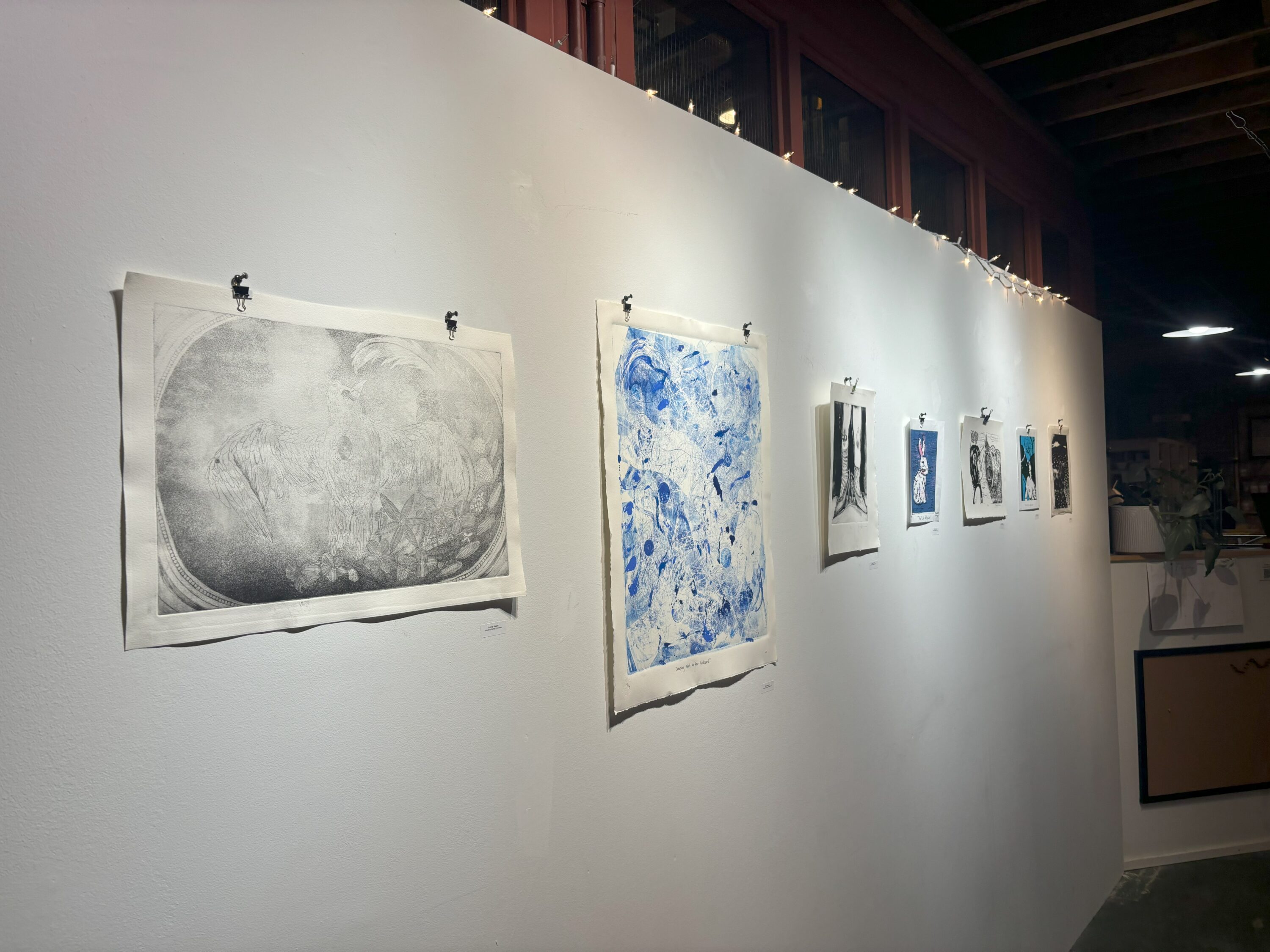 The Intermediate Printmakers Exhibition at Waldo's & Company. (Photo Cassidy Haines/The Gettysburgian)