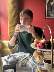 Zach Brooks '24 at a regency tea experience at the Jane Austen Center. (Photo Courtesy of Zach Brooks)